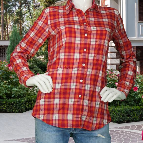 Banana Republic Picnic Plaid Checkered Button Up Top Shirt Blouse M - Picture 1 of 7